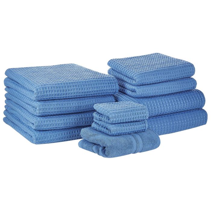 Set of 11 Cotton Towels Blue AREORA