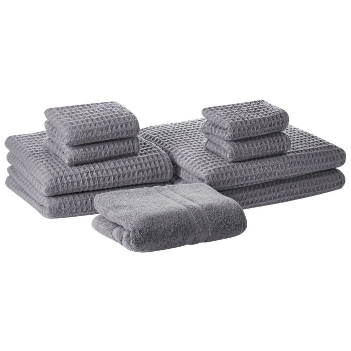 Set of 9 Cotton Towels Grey AREORA