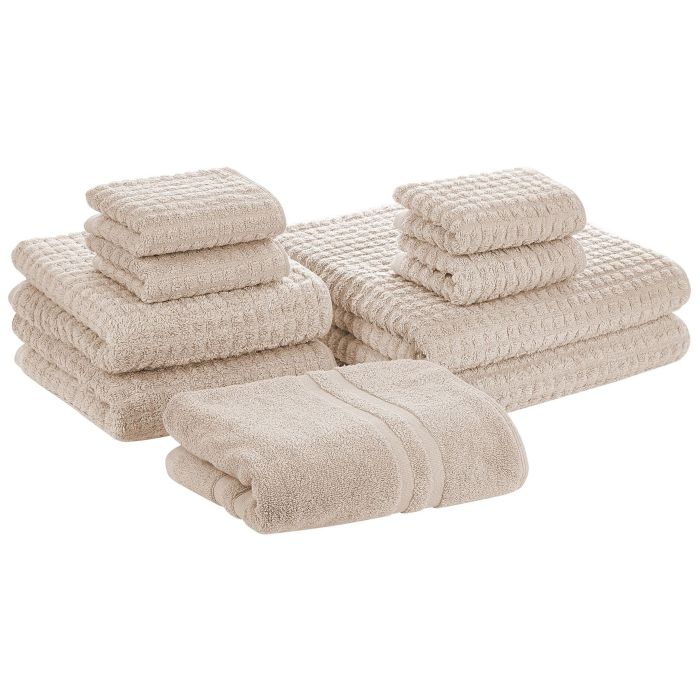 Set of 9 Cotton Towels Beige ATAI
