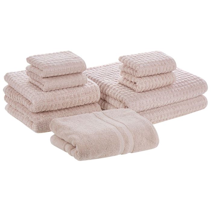 Set of 9 Cotton Towels Pink ATAI