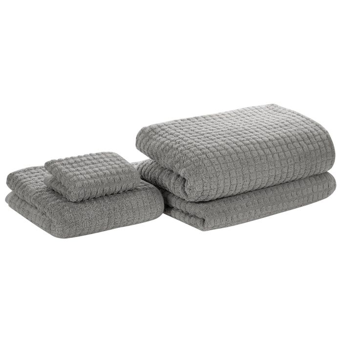 Set of 4 Cotton Towels Grey ATAI