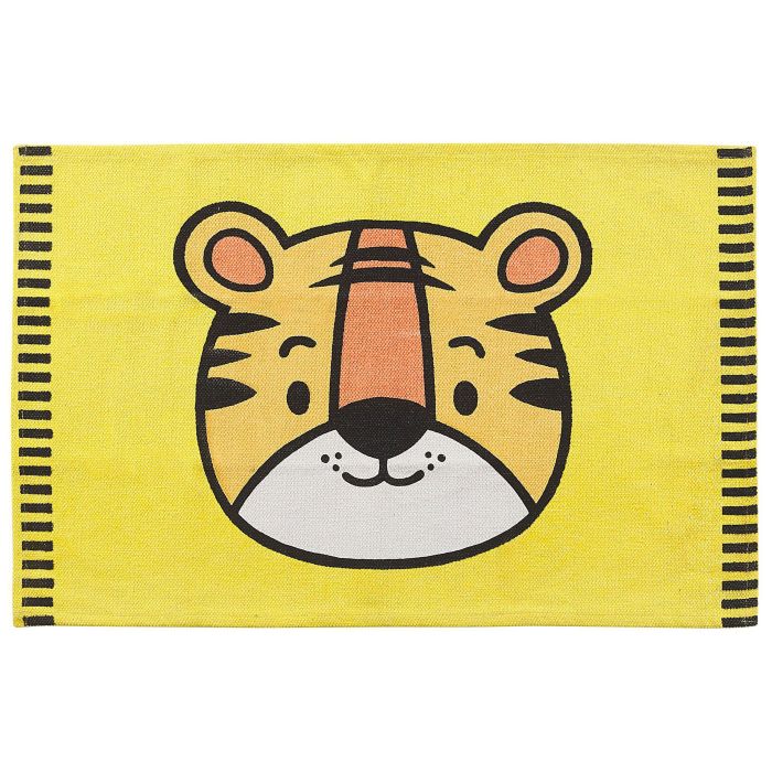 Cotton Kids Rug Tiger Print 60x90cm Yellow