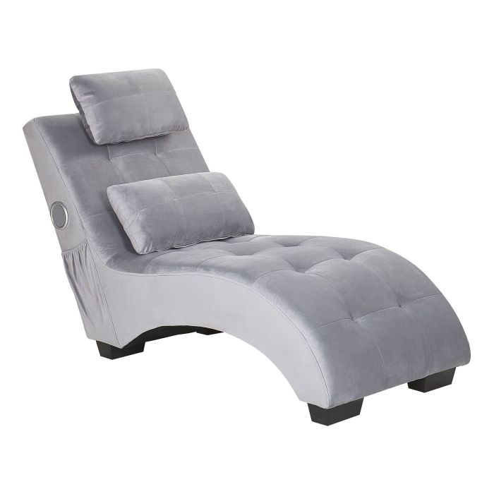 Velvet Chaise Lounge with Bluetooth Speaker USB Port Grey SIMORRE