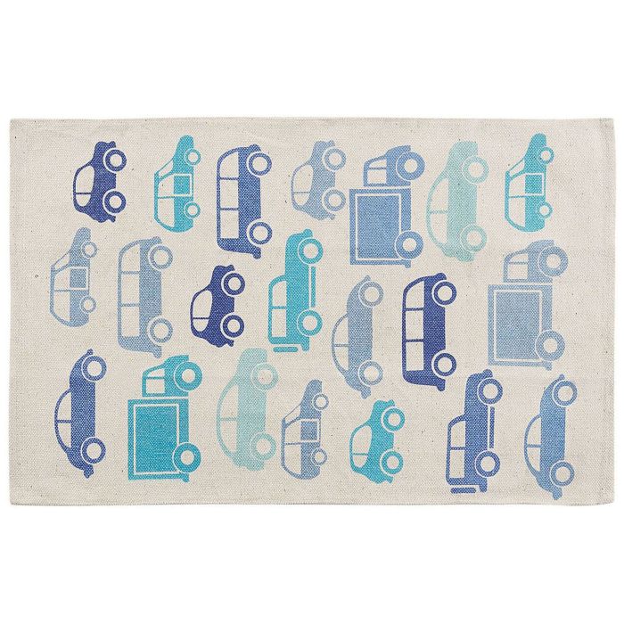 Cotton Kids Rug Car Print 60x90cm Blue