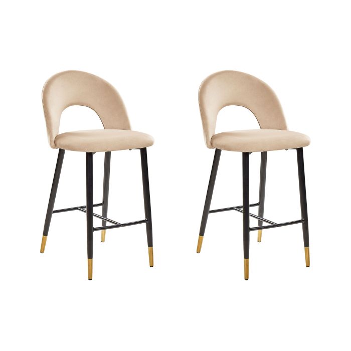 Set of 2 Velvet Bar Chairs Beige FALTON