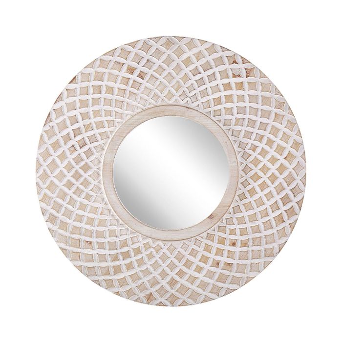 Round Wall Mirror 60cm Light Wood