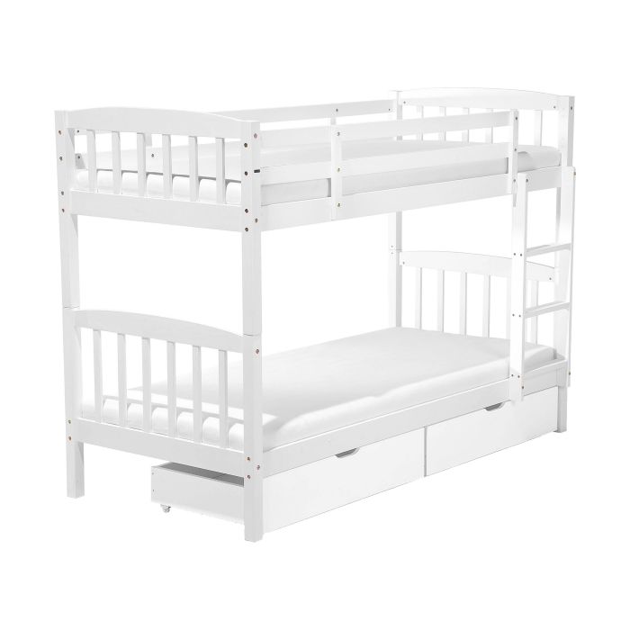 Wooden EU Single Size Bunk Bed with Storage White REVIN