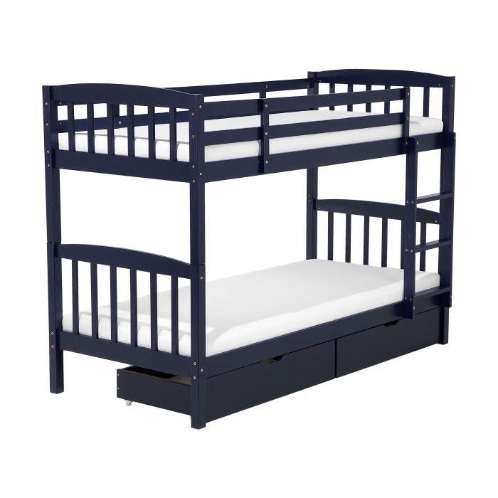 Wooden EU Single Size Bunk Bed with Storage Dark Blue REVIN
