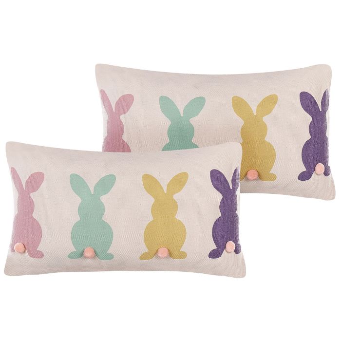 Set of 2 Cotton Cushions Rabbit Print 30x50cm Multicolour