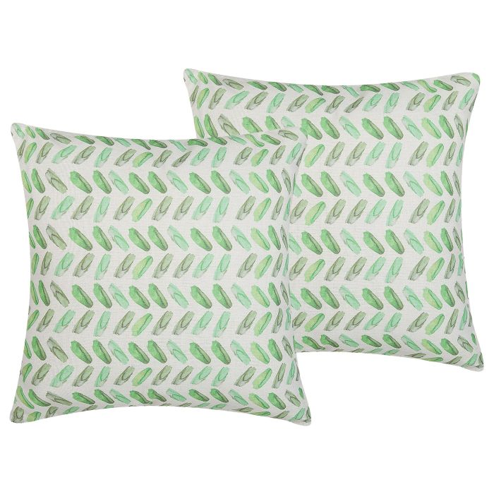 Set of 2 Cushions Abstract Pattern 45x45cm White and Green