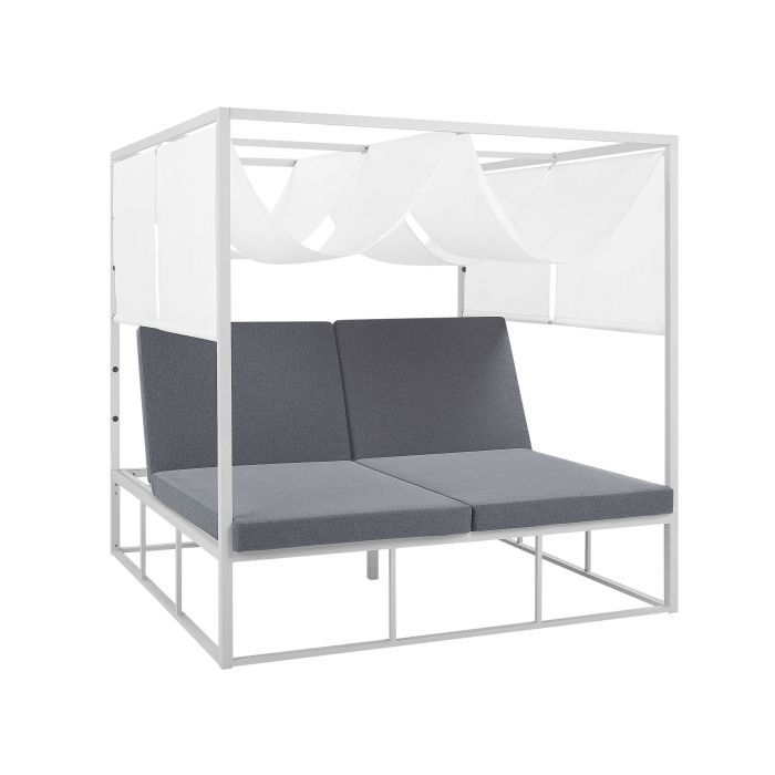 Garden Four Poster Daybed with Canopy White and Grey PALLANZA