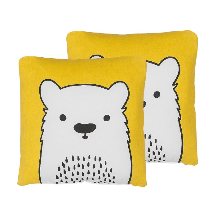 Set of 2 Cotton Kids Cushions Bear 45x45cm Yellow