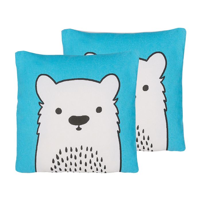 Set of 2 Cotton Kids Cushions Bear 45x45cm Blue