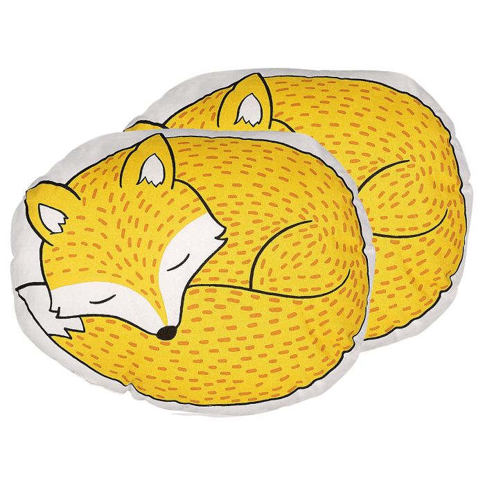 Set of 2 Cotton Kids Cushions Fox 50x40cm Yellow