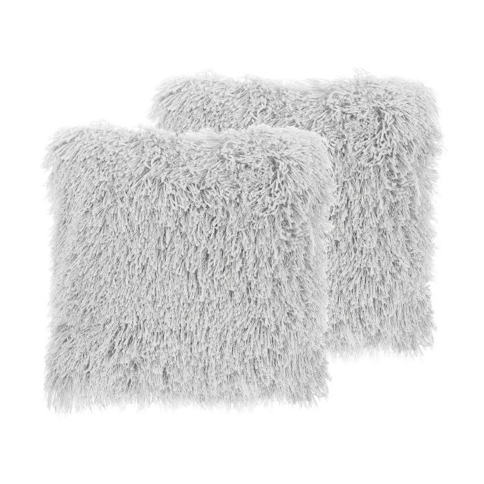 Set of 2 Shaggy Cushions 45x45cm Grey