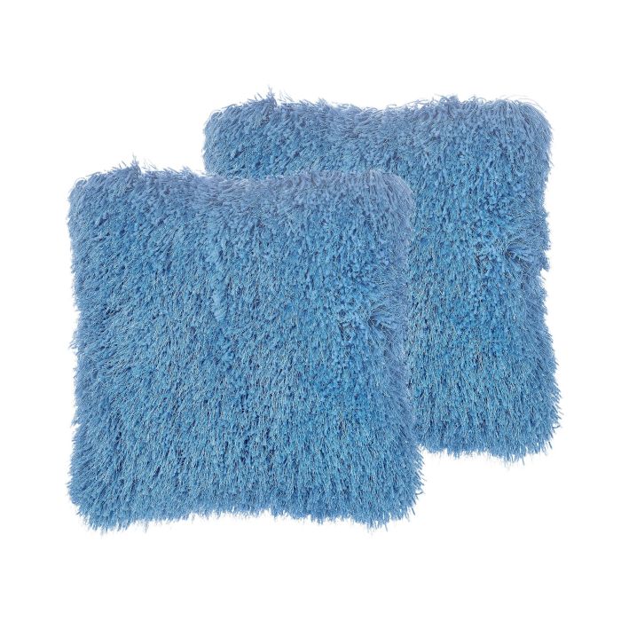 Set of 2 Shaggy Cushions 45x45cm Blue