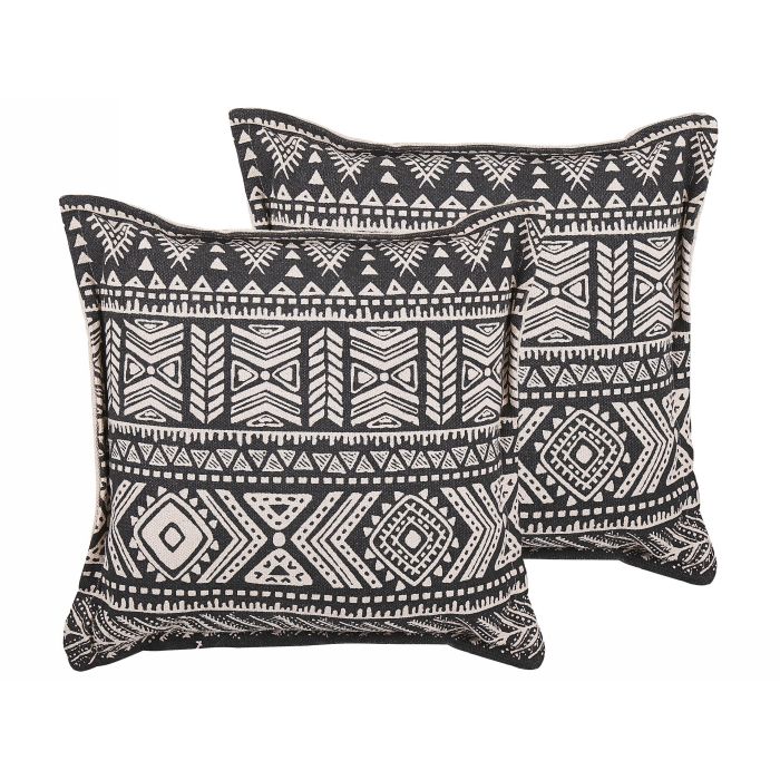 Set of 2 Cotton Cushions Geometric Pattern 45x45cm Black and Beige
