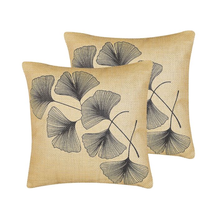 Set of 2 Cushions Leaf Pattern 45x45cm Beige