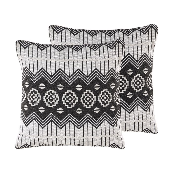 Set of 2 Cotton Cushions Geometric Pattern 45x45cm Black and White