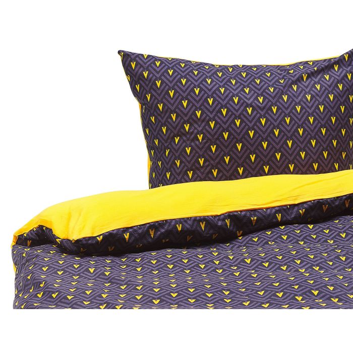 Cotton Sateen Duvet Cover Set Chevron Pattern 135 x 200 cm Dark Blue and Yellow WALLINGFORD