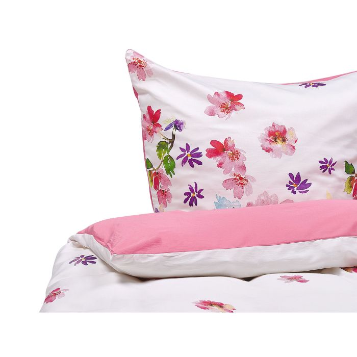 Cotton Sateen Duvet Cover Set Floral Pattern 155 x 220 cm White and Pink LARYNHILL