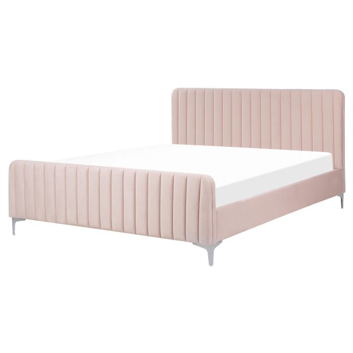 Velvet EU King Size Bed Pastel Pink LUNAN