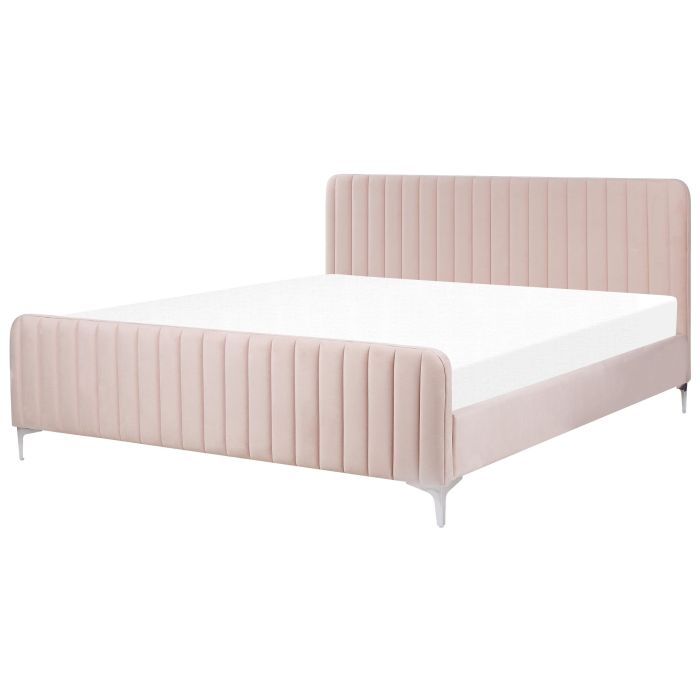 Velvet EU Super King Size Bed Pastel Pink LUNAN