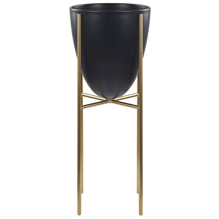 Metal Plant Pot Stand 16 x 16 x 41 cm Black with Gold LEFKI