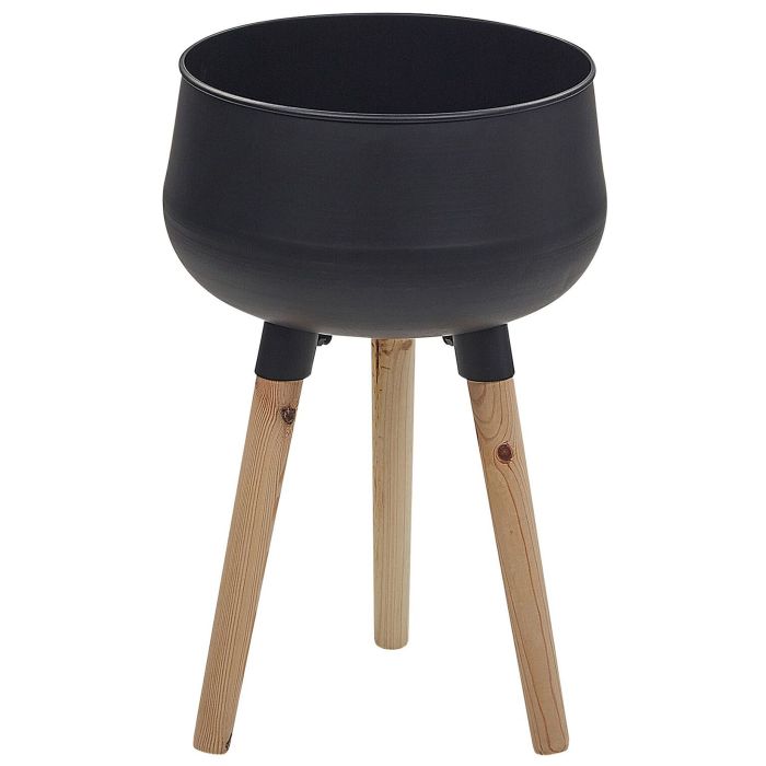 Metal Plant Pot Stand 30 x 30 x 47 cm Black with Light Wood AGROS