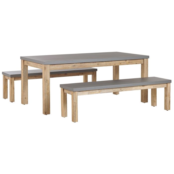 6 Seater Concrete Garden Dining Set 2 Benches Grey OSTUNI