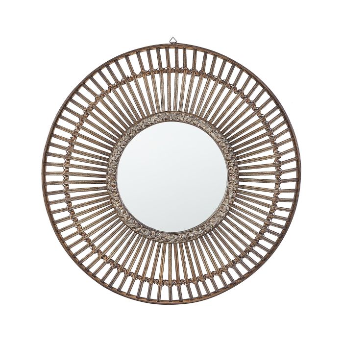 Round Bamboo Wall Mirror 66cm Dark Wood