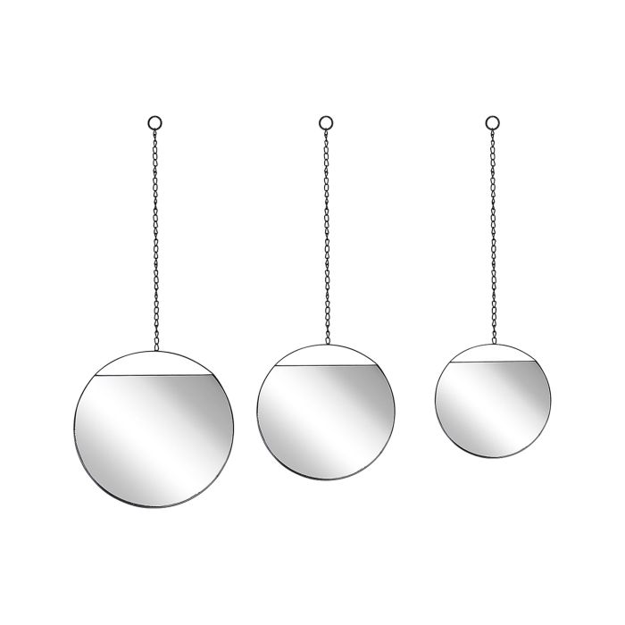Set of 3 Round Metal Wall Mirrors with Chains 24 29 33cm Black