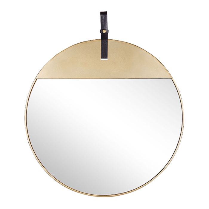 Round Metal Wall Mirror with Strap 60cm Gold