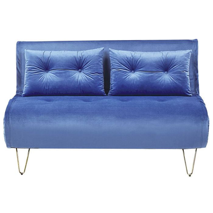 2 Seater Velvet Sofa Bed Navy Blue VESTFOLD