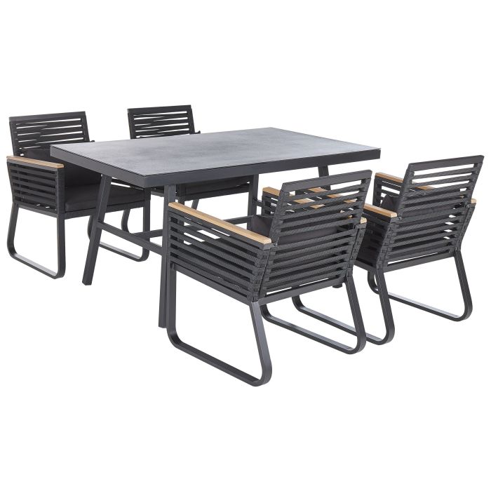 4 Seater Metal Garden Dining Set Black CANETTO