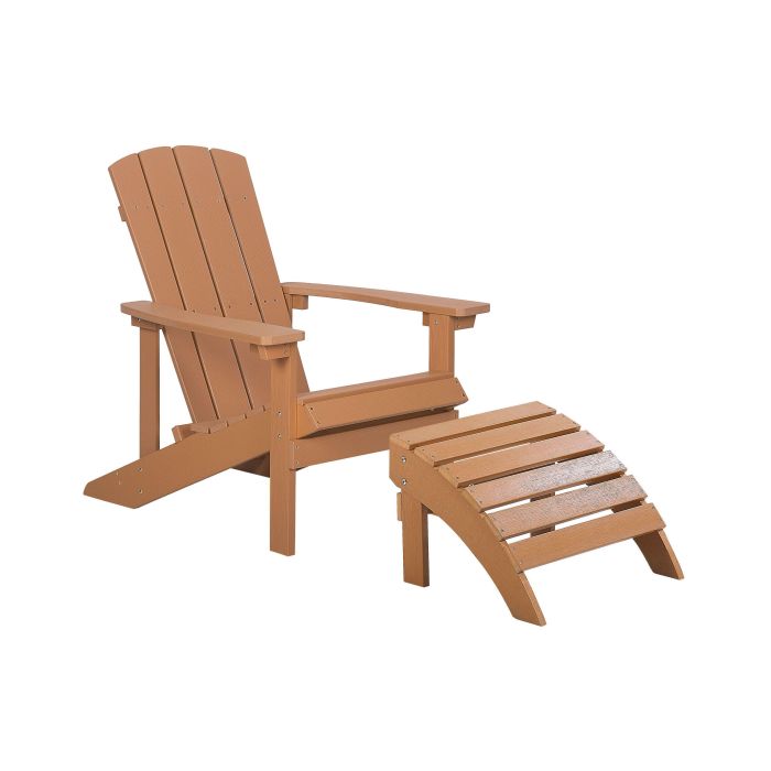 Garden Chair with Footstool Light Wood ADIRONDACK