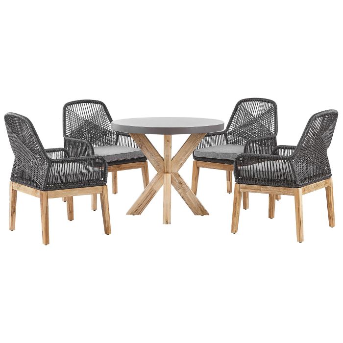 4 Seater Concrete Garden Dining Set Round Table with Chairs Black OLBIA