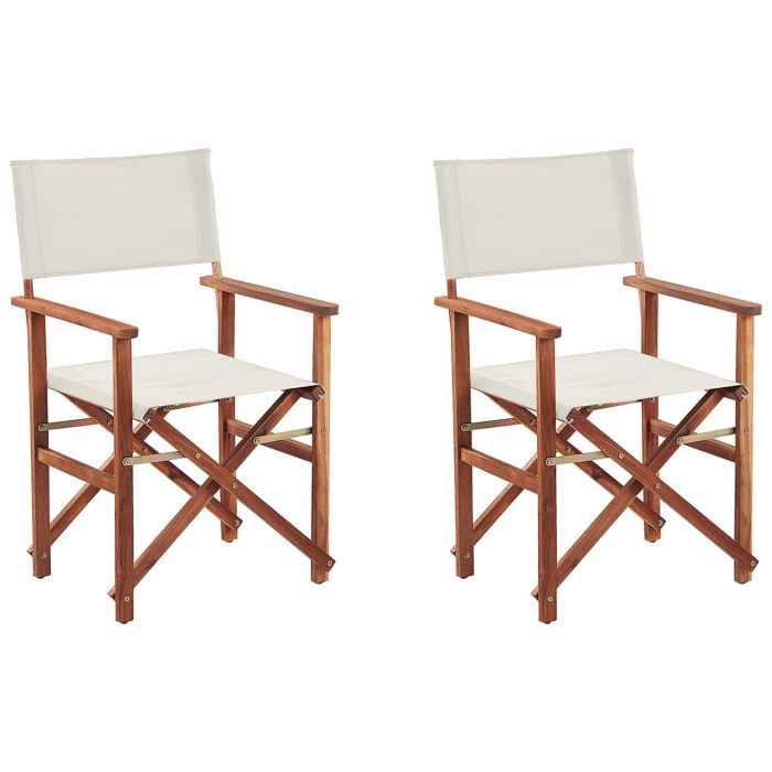 Set of 2 Acacia Folding Chairs Dark Wood with Off-White CINE