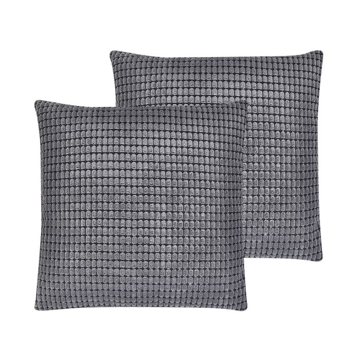 Set of 2 Velvet Cushions Geometric Pattern 45x45cm Grey