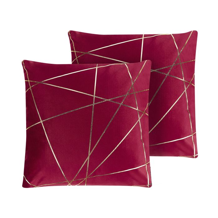 Set of 2 Velvet Cushions Geometric Pattern 45x45cm Red