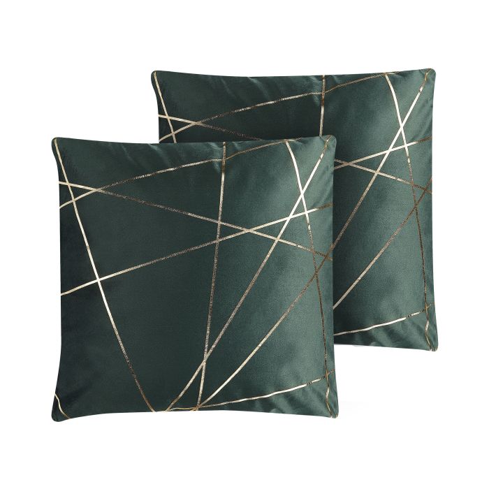 Set of 2 Velvet Cushions Geometric Pattern 45x45cm Green