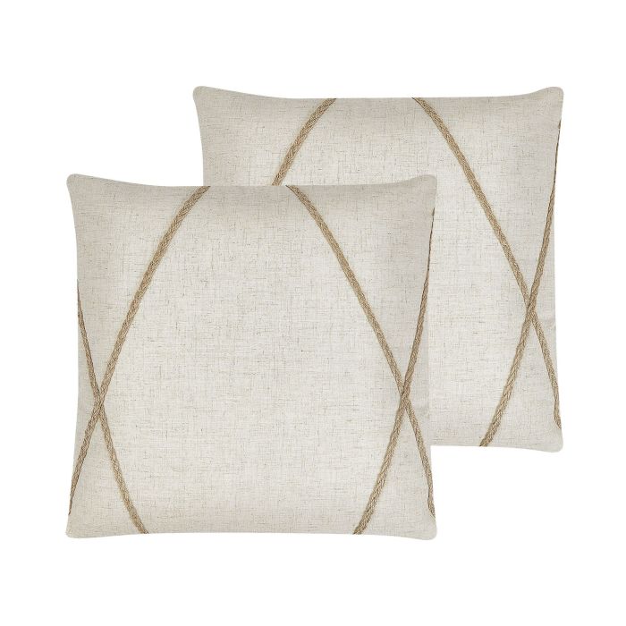 Set of 2 Cushions Geometric Pattern 45x45cm Beige