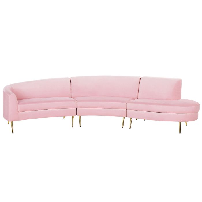 4 Seater Curved Velvet Sofa Pink MOSS