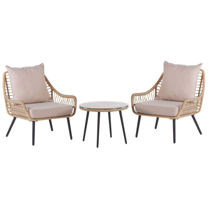 PE Rattan Bistro Set Natural with Beige LAURETO