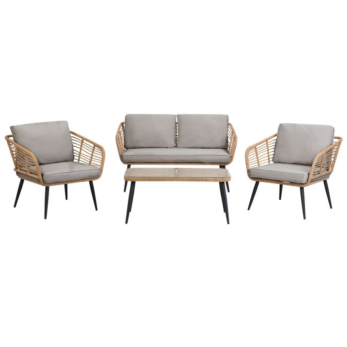 4 Seater PE Rattan Garden Sofa Set Natural CORINTH II