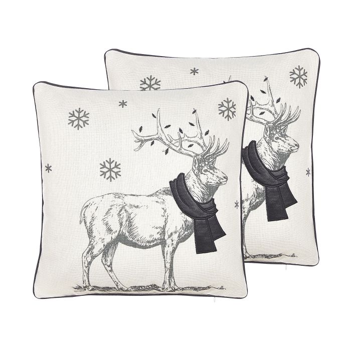 Set of 2 Cushions Reindeer Motif 45x45cm Black and White