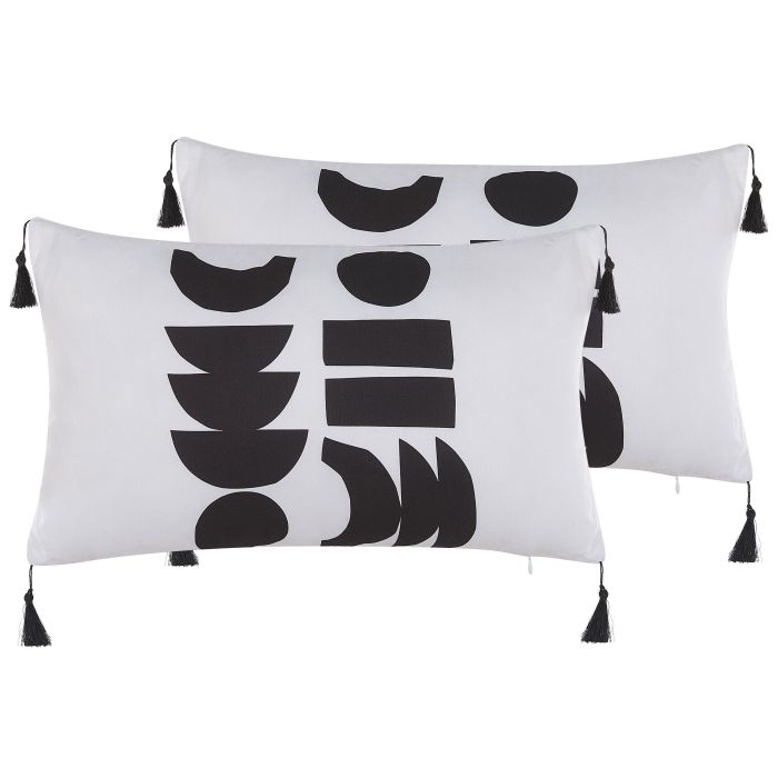 Set of 2 Cushions Geometric Pattern 30x50cm White and Black