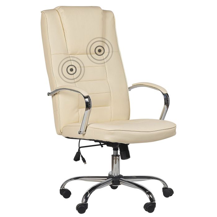 Faux Leather Heated Massage Chair Beige GRANDEUR