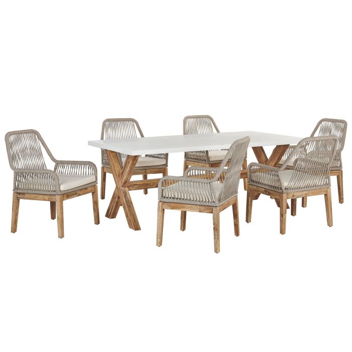 6 Seater Concrete Garden Dining Set with Chairs White with Beige OLBIA