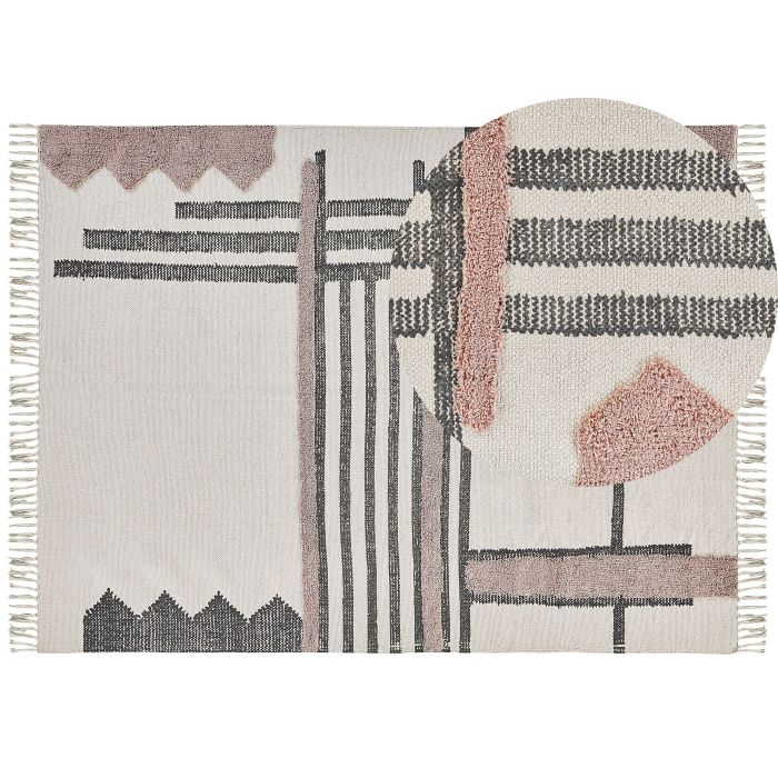 Rectangular Cotton Area Rug 160x230cm Beige and Black